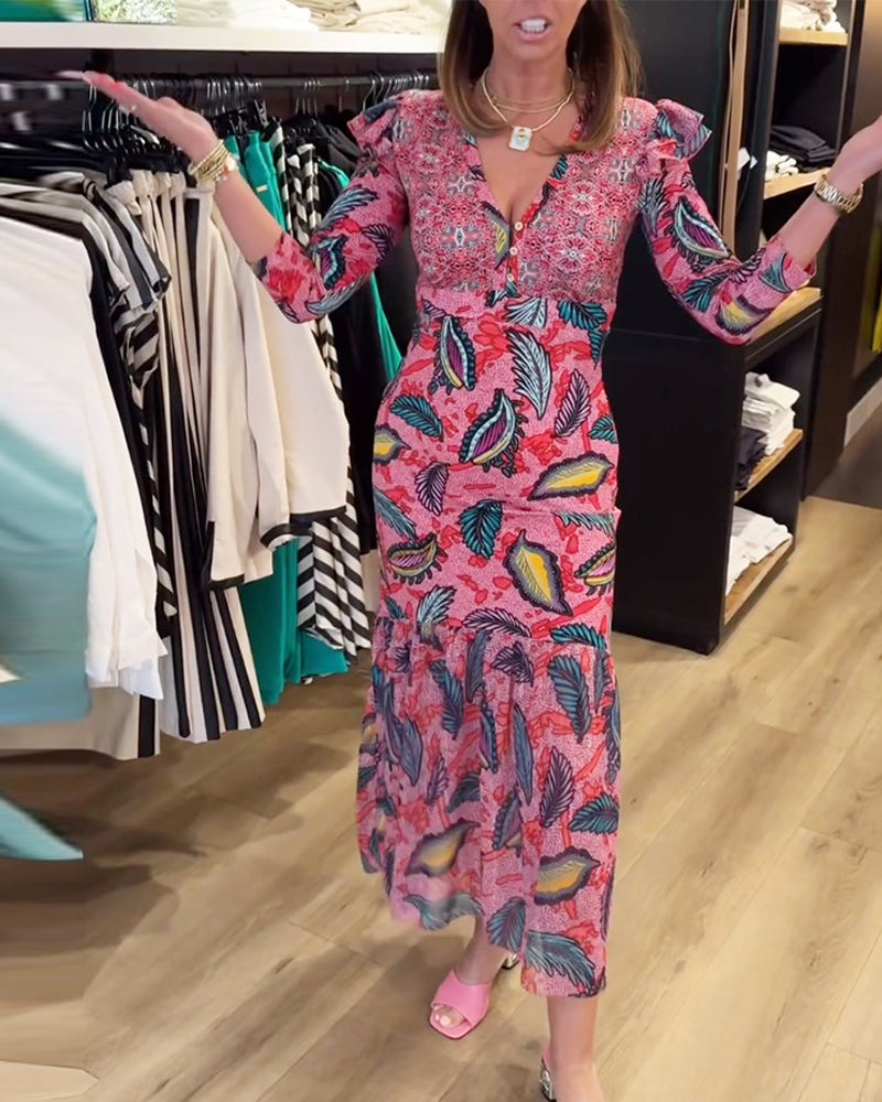 Elegant tryckt klänning för kvinnor