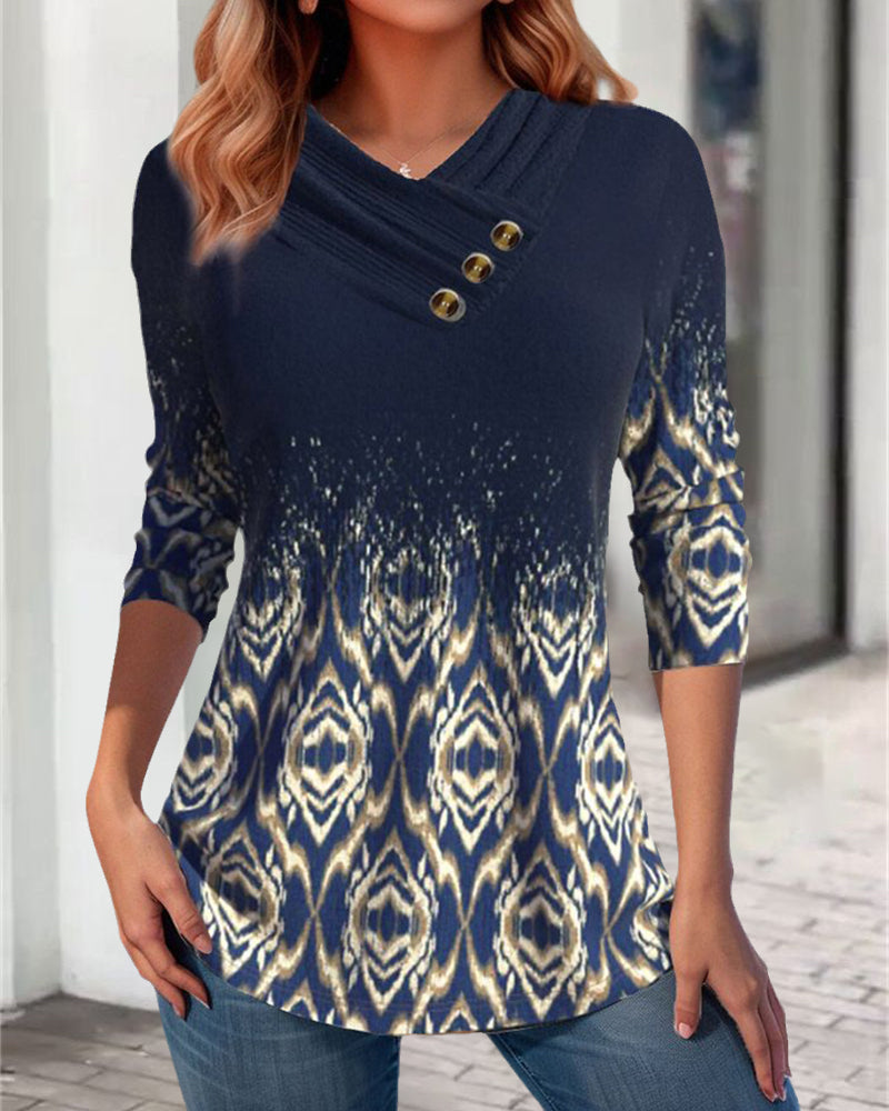 V Necktryckad avslappnad topp