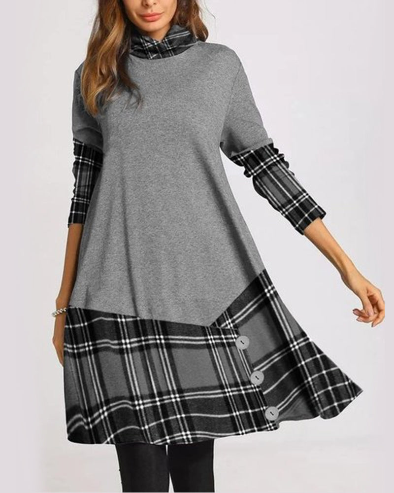 Långärmad klänning med rutig panel