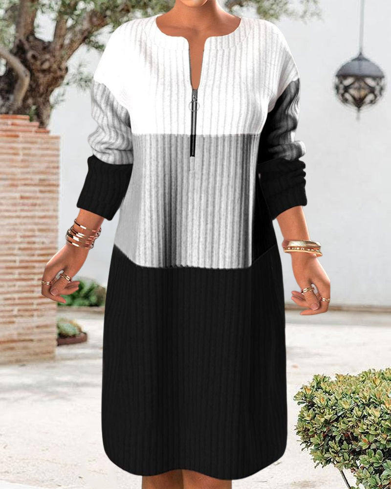 Klänning med dragkedja och färgblock