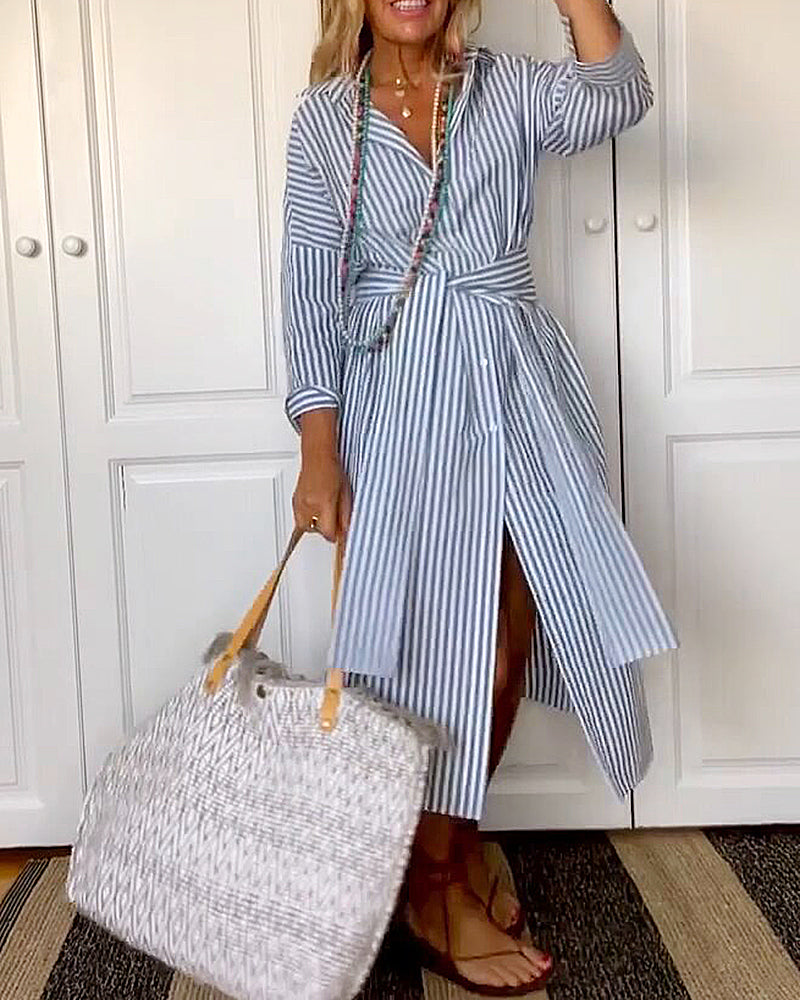 Randig skjortklänning med skärp