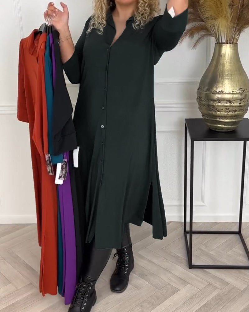 Enfärgad skjortklänning med knappar
