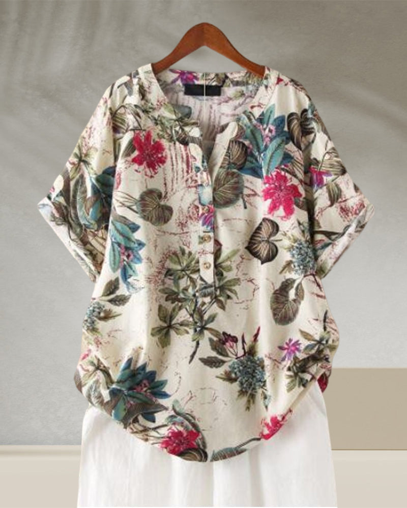 V-ringad T-shirt med tryck