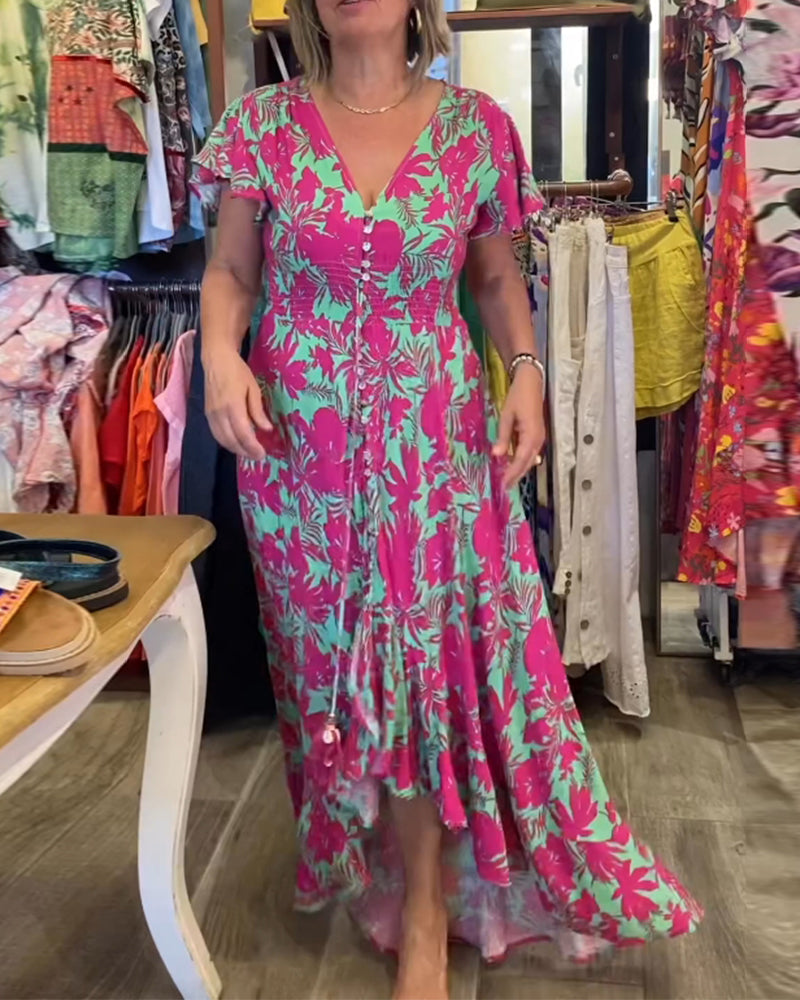 Klänning med tryck och korta ärmar