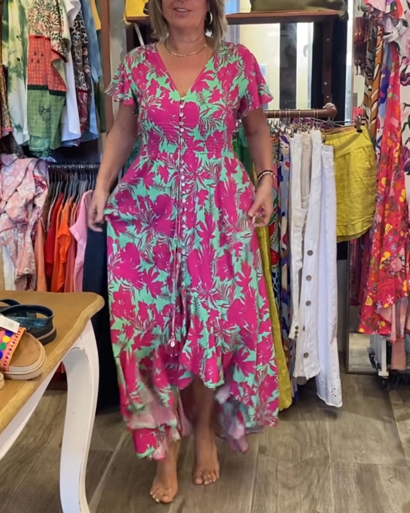 Klänning med tryck och korta ärmar