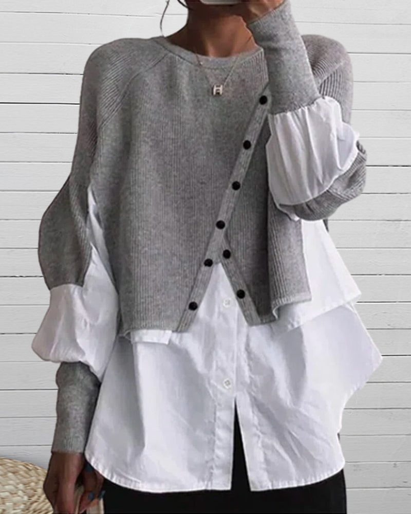 Färgblock Patchwork Avslappnad Topp