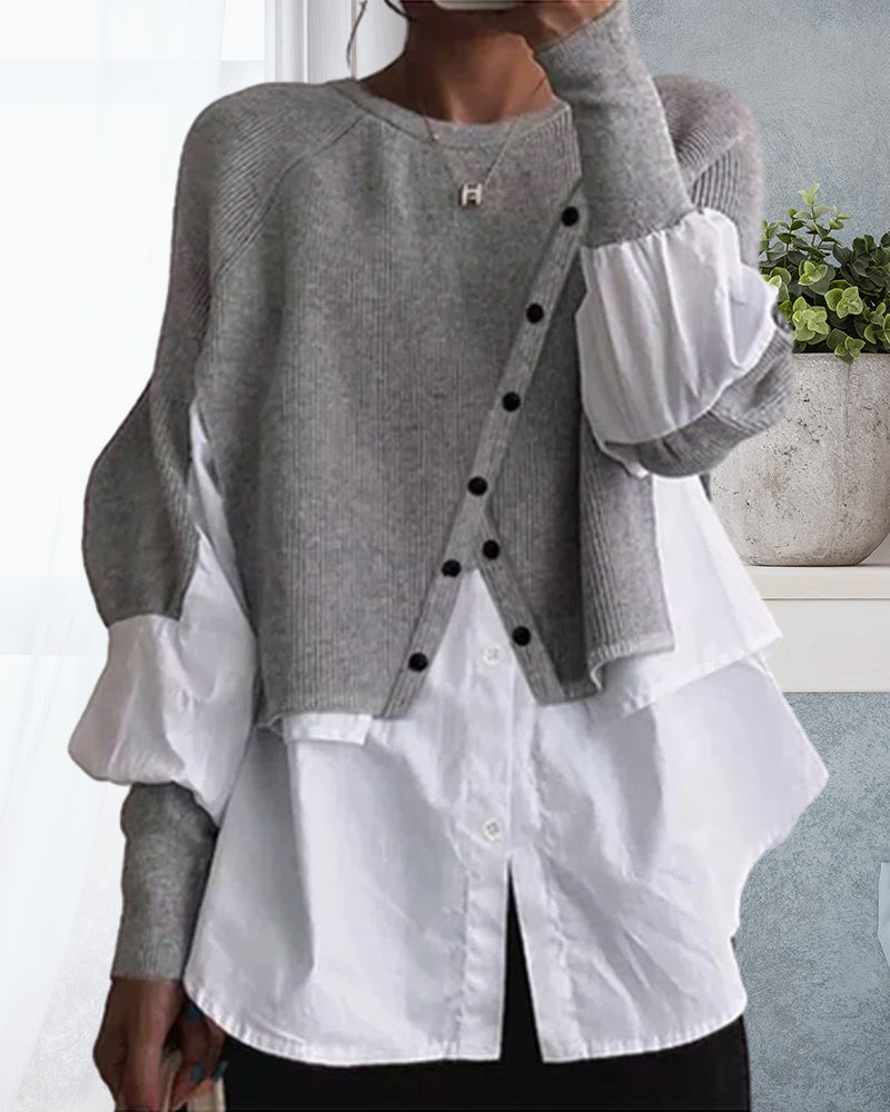 Färgblock Patchwork Avslappnad Topp