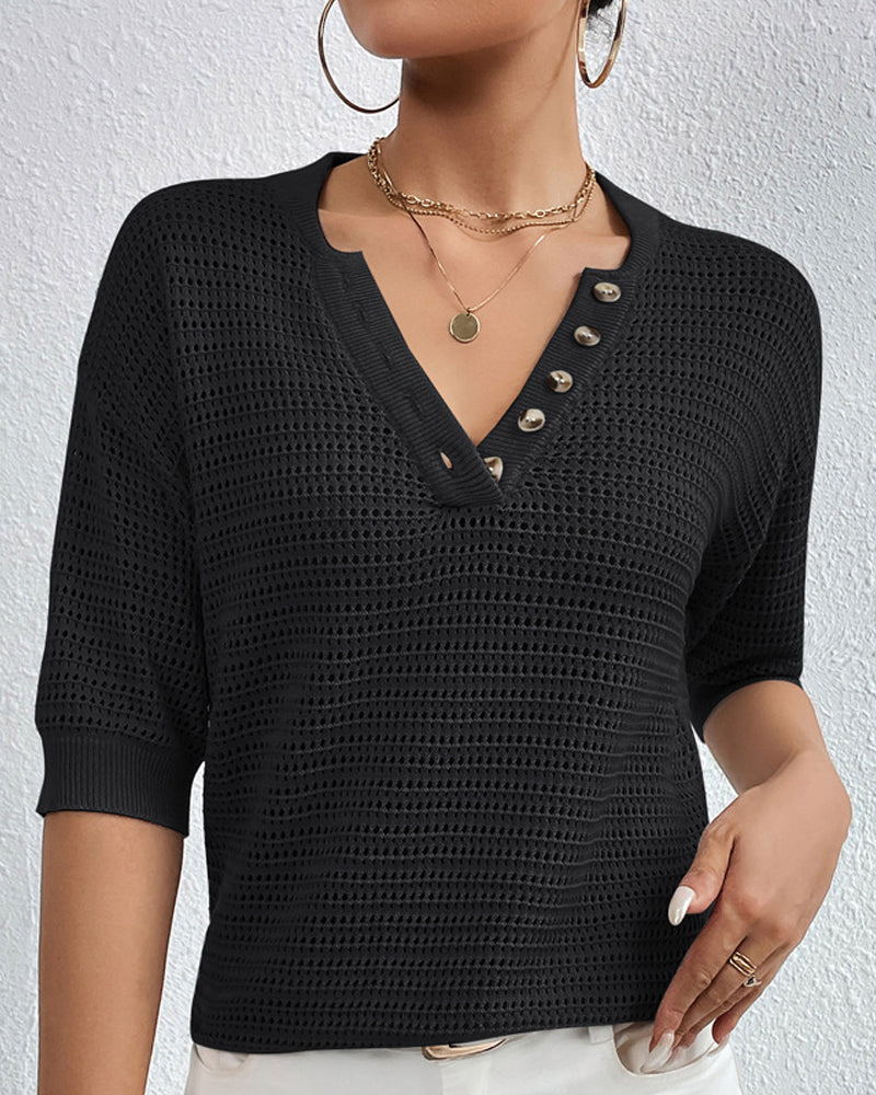 Casual V-Neck Cut Out Top