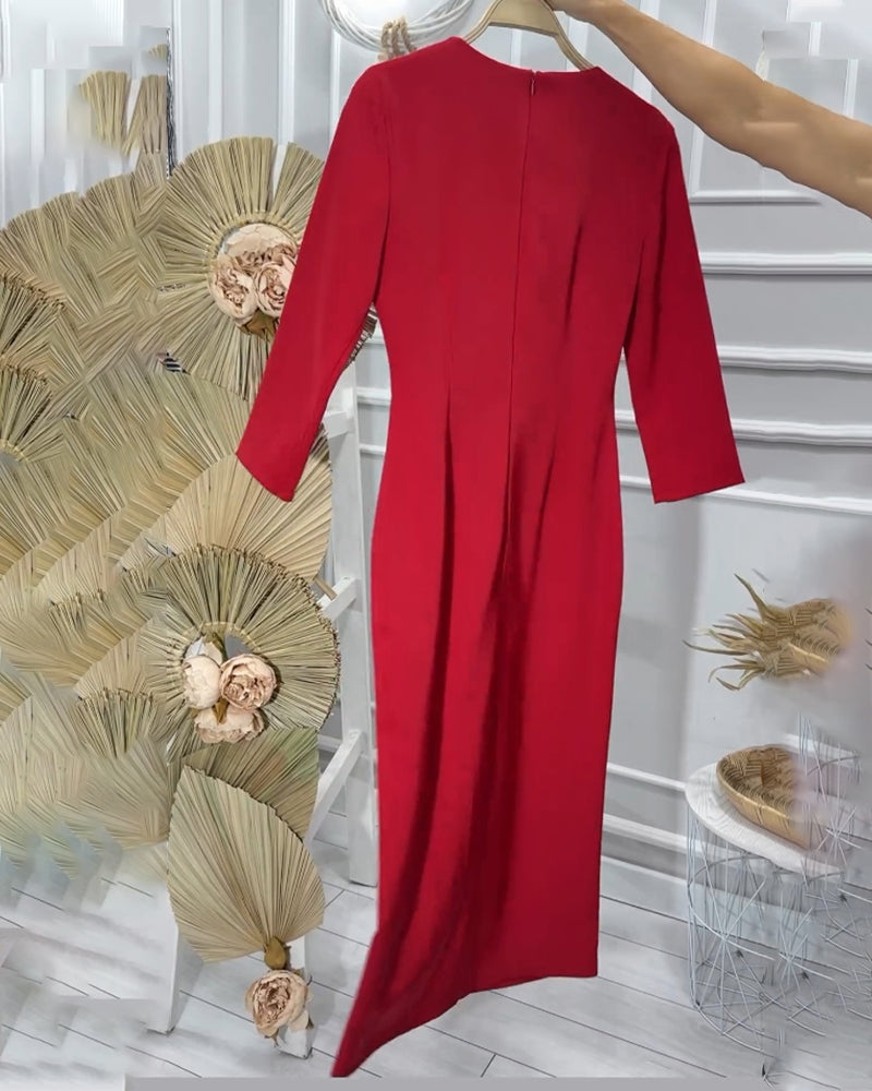 Romantisk enfärgad lång klänning med rund hals