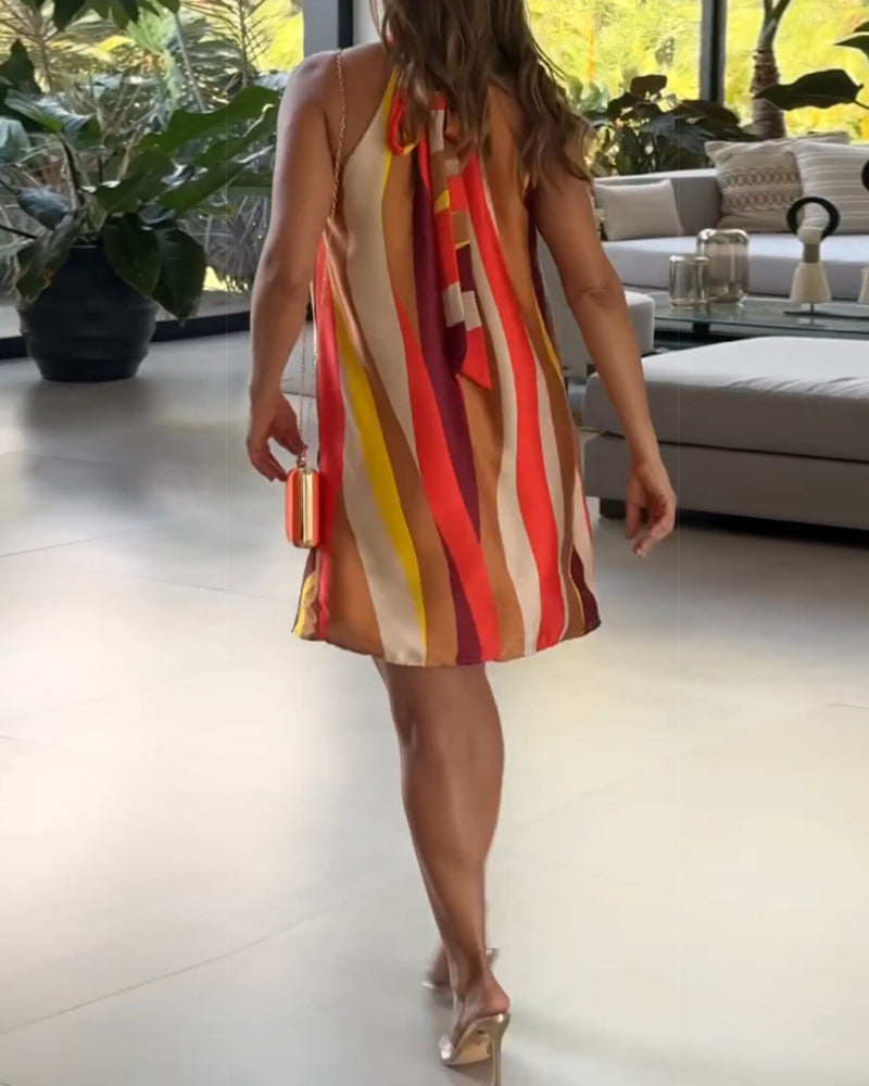 Halterneck färgglad klänning med band