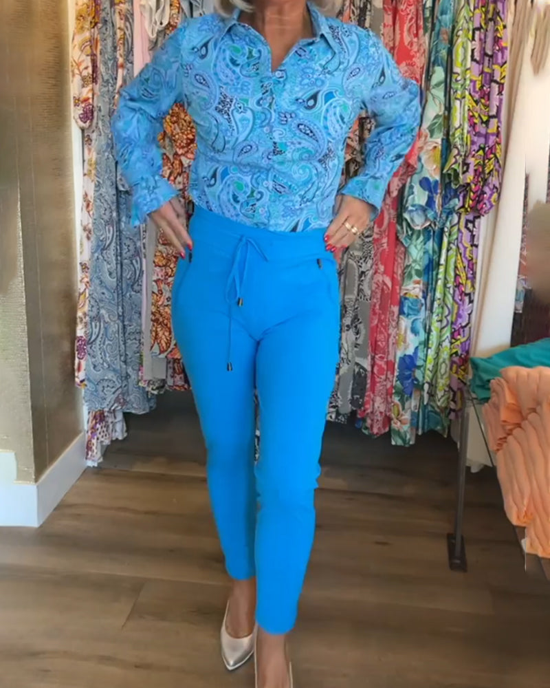 Långärmad semesterskjorta med tryck