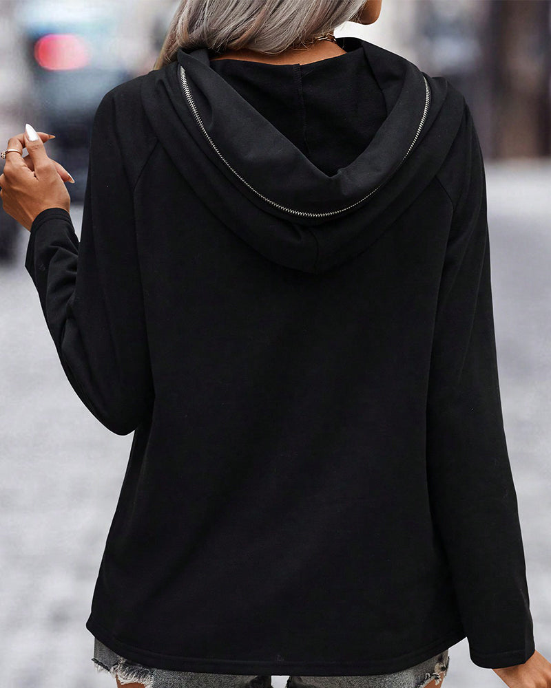 Enfärgad luvtröja med dragkedja