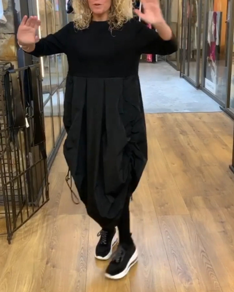 Patchwork Avslappnad klänning med dragsnöre