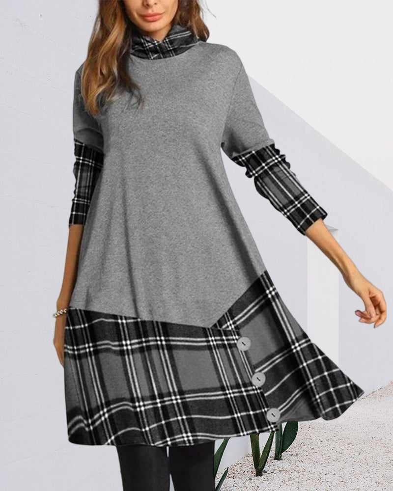 Långärmad klänning med rutig panel