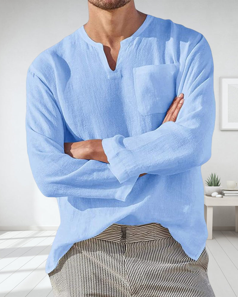 Långärmad V-ringad fritidsskjorta