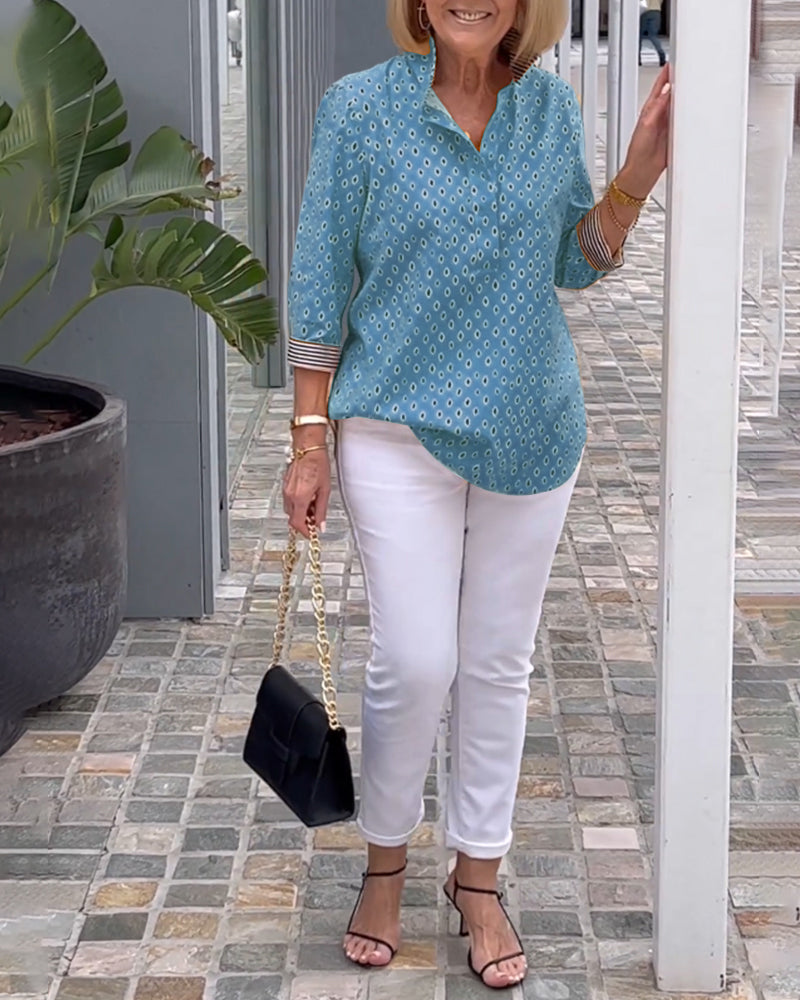 Prickig lapelskjorta med 3/4-ärmar