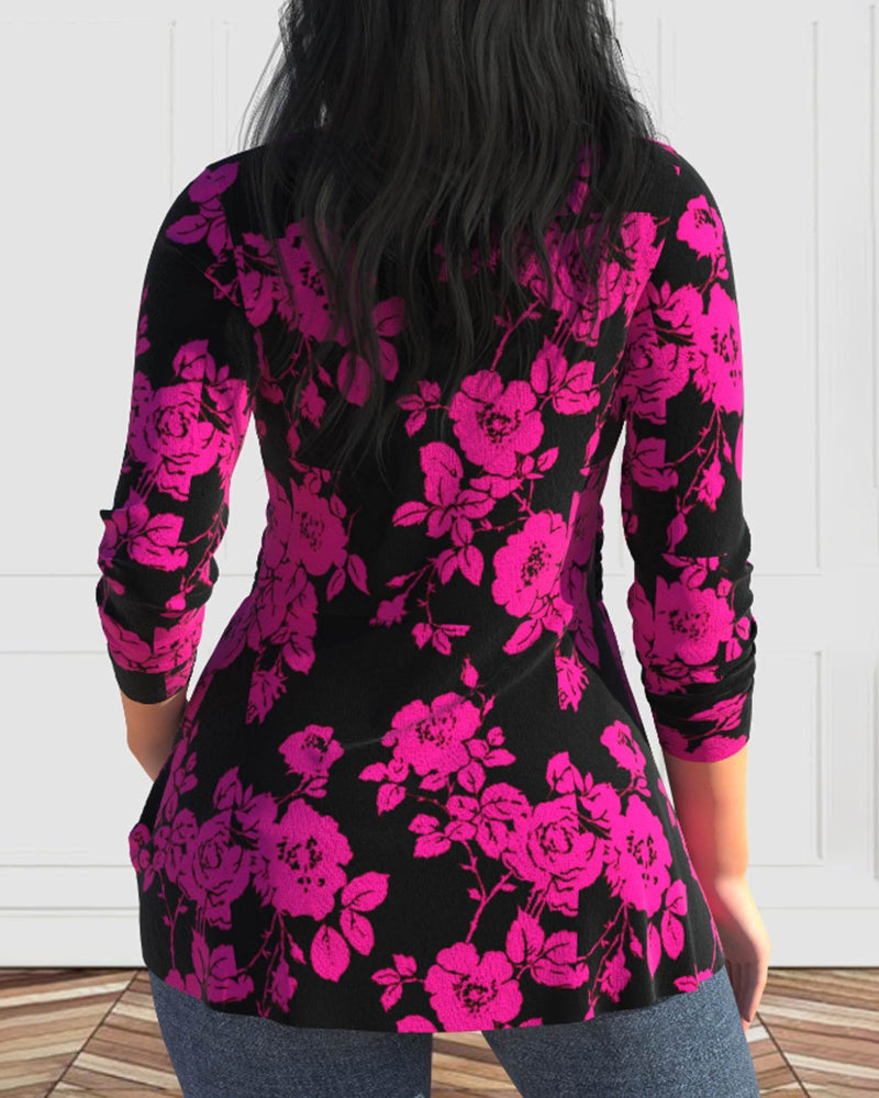 V-hals blomma Print Top