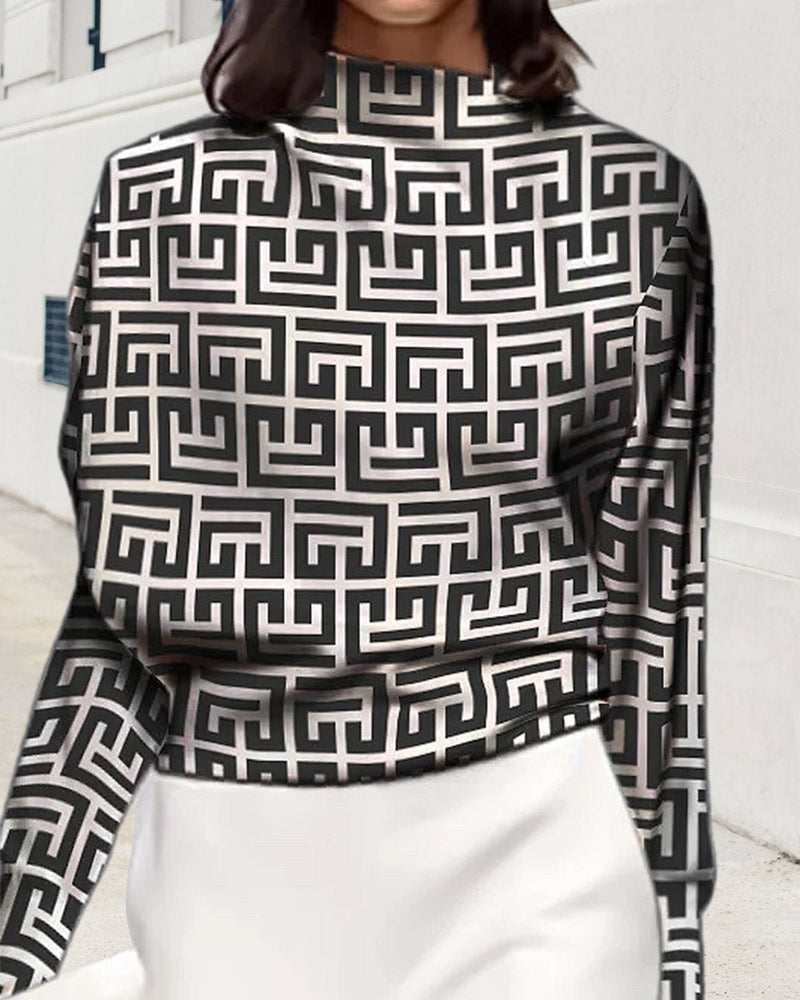 Tryckt Tröja med stativkrage