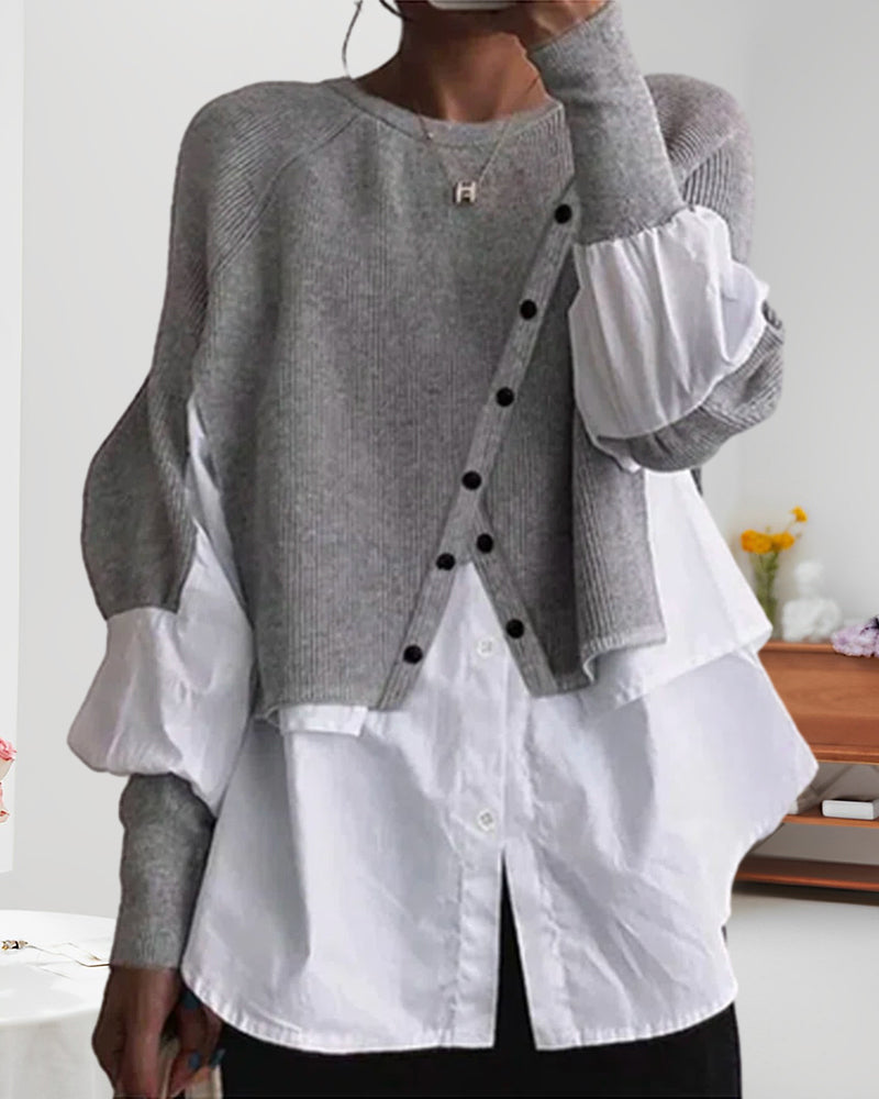 Färgblock Patchwork Avslappnad Topp