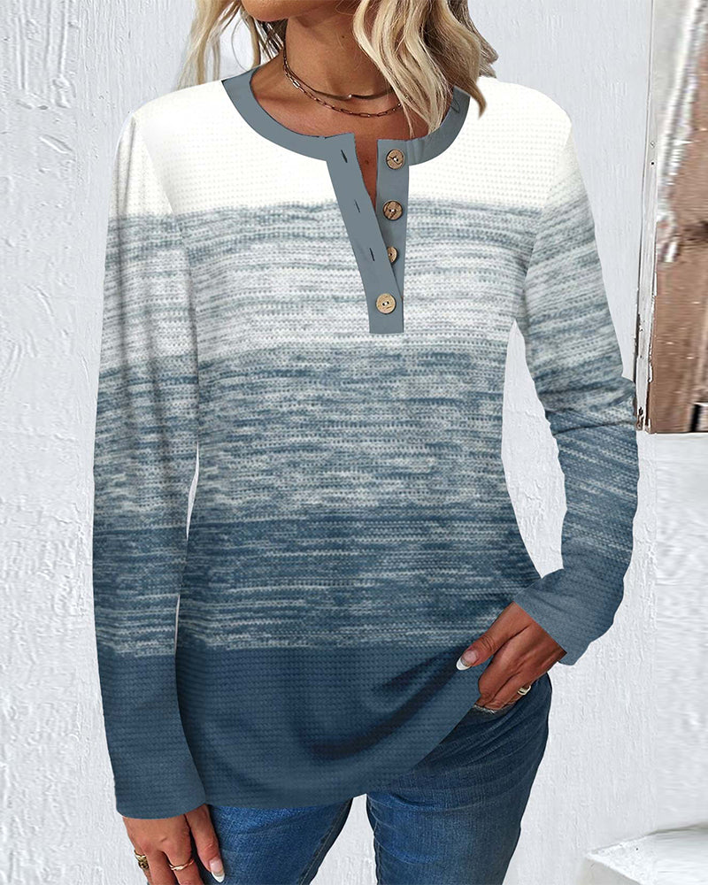 Långärmad färgblocks topp med knappar