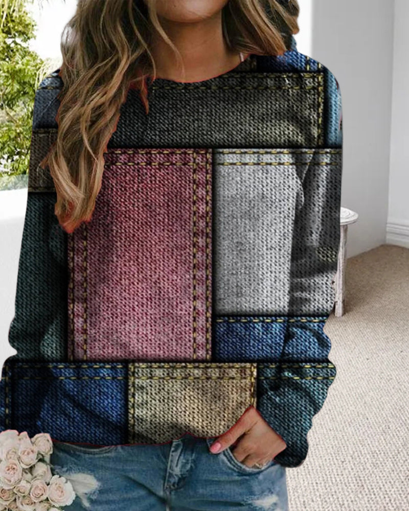 Avslappnad sweatshirt med färgblockstryck