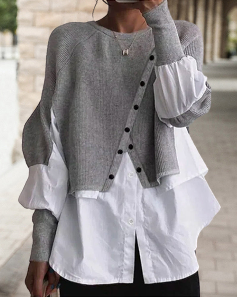 Färgblock Patchwork Avslappnad Topp