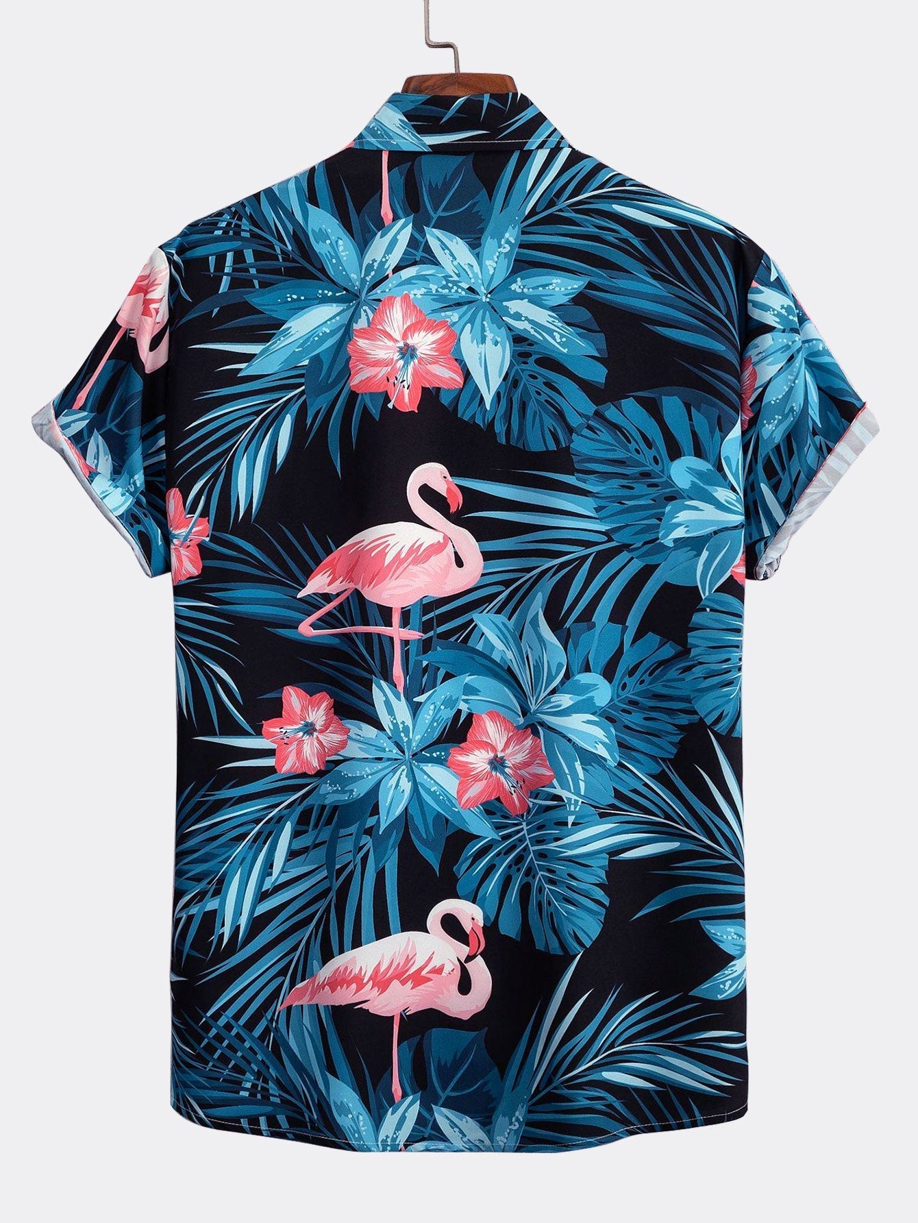 Flamingo Tropical Print Button Up-skjorta och badshorts