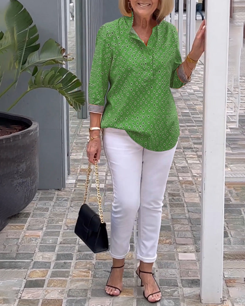 Prickig lapelskjorta med 3/4-ärmar