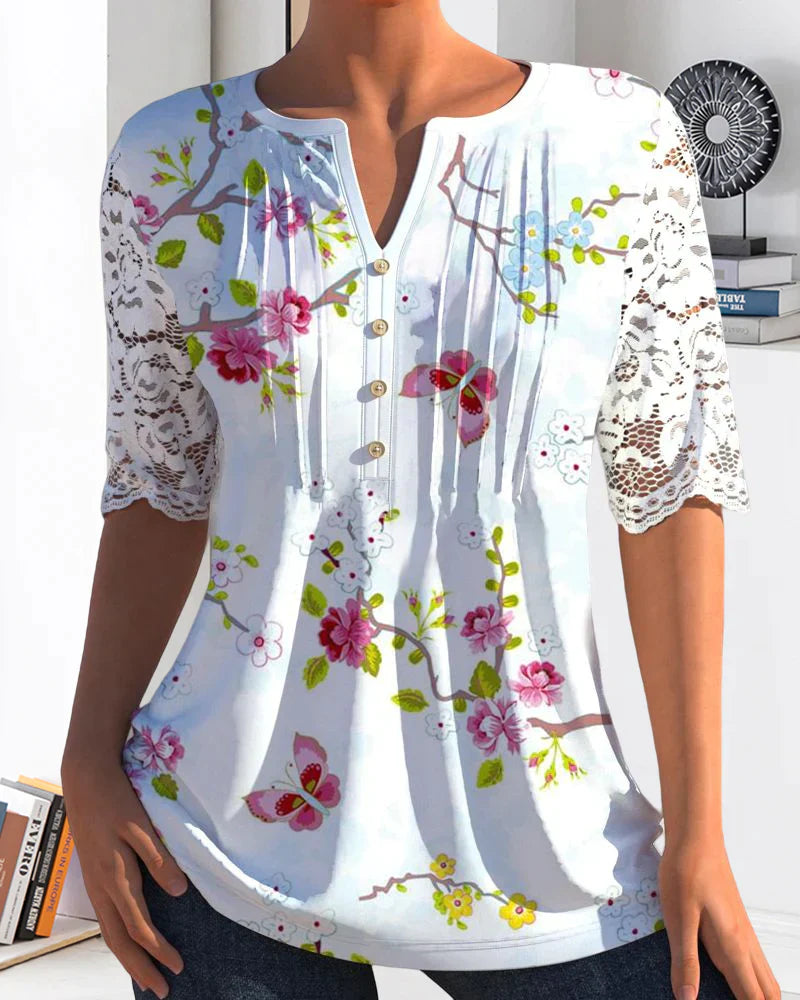 Kortärmad T-shirt med blommönster