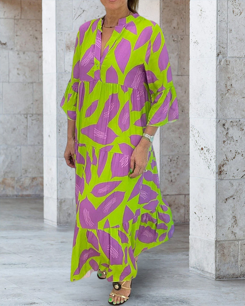 Löv Tryckklänning med korta ärmar