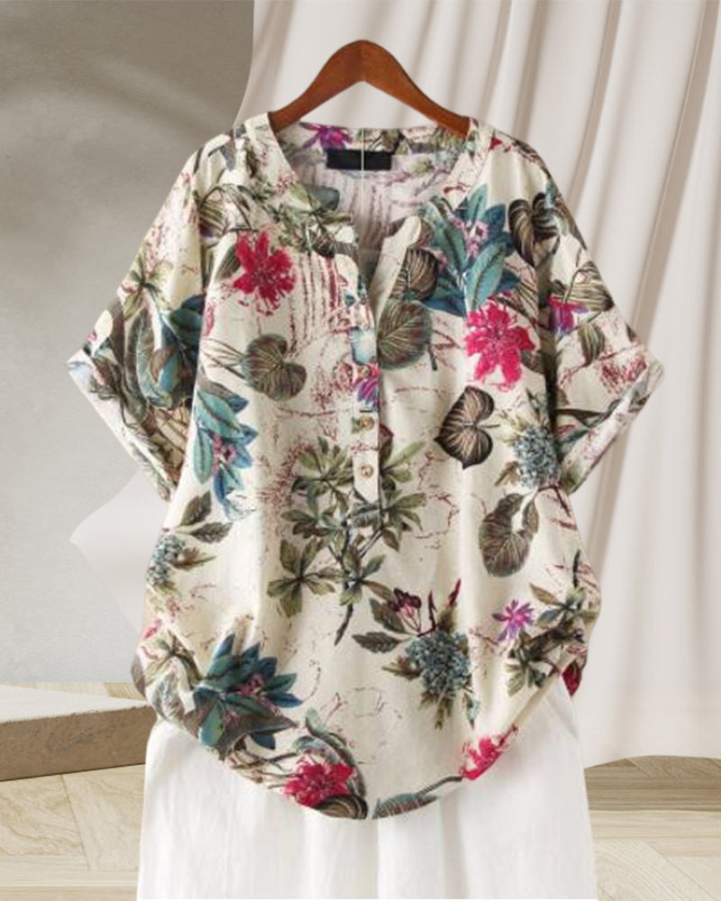 V-ringad T-shirt med tryck
