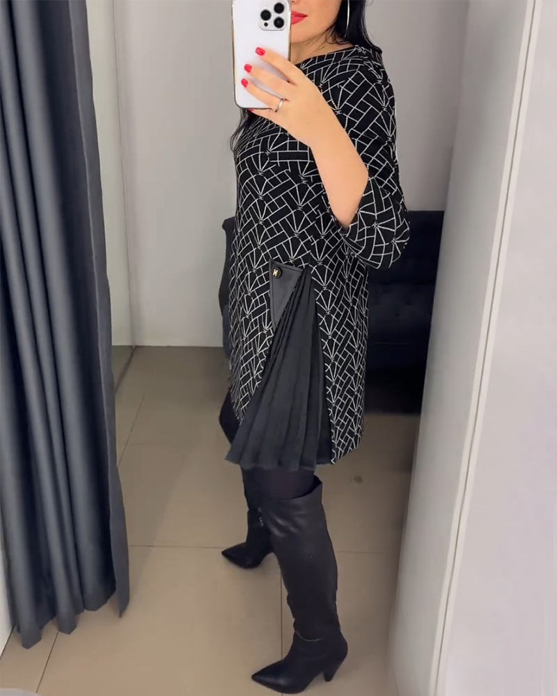 Klänning med rund hals och tryck