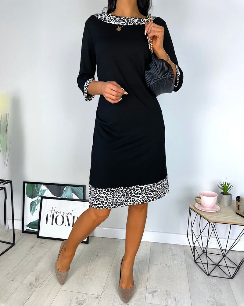 Patchwork Skiftklänning med leopard tryck