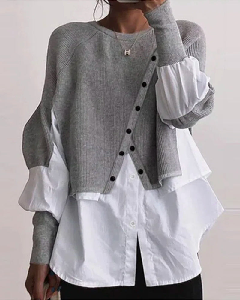 Färgblock Patchwork Avslappnad Topp