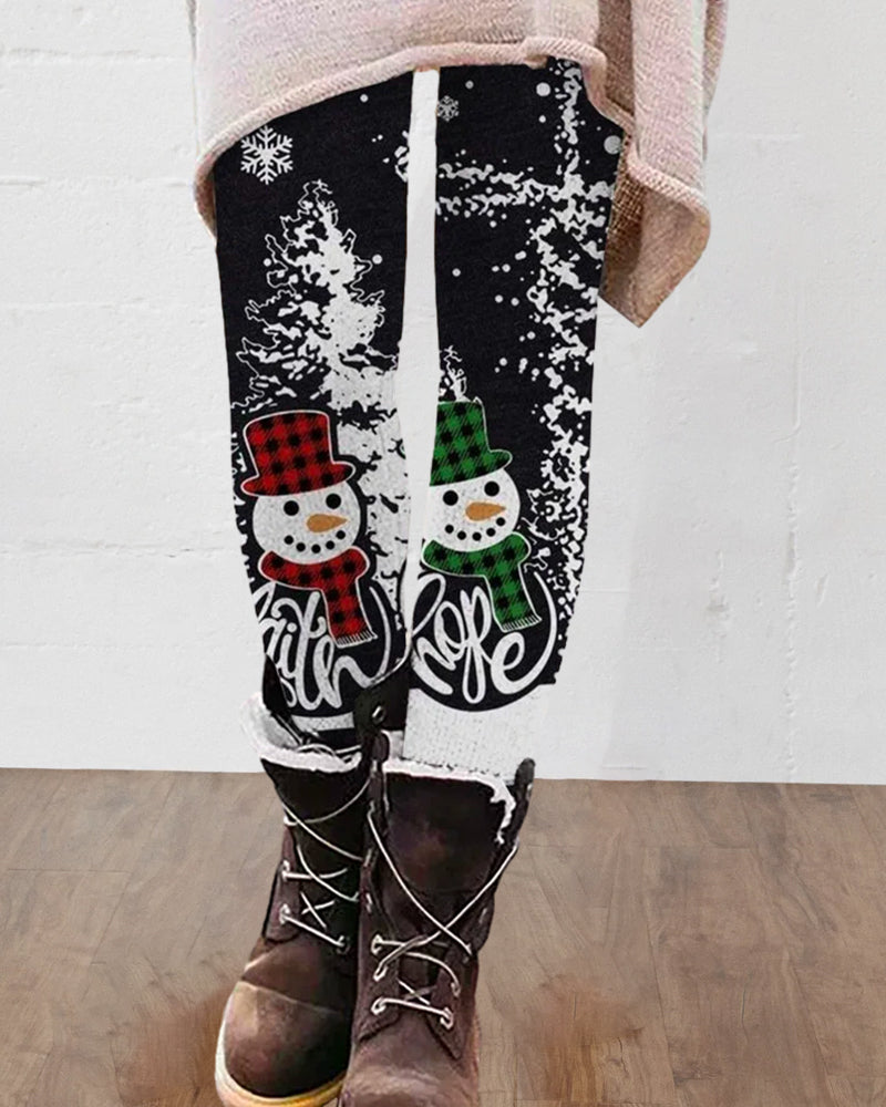 Leggings med julsnögubbetryck