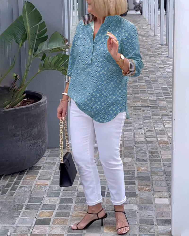 Prickig lapelskjorta med 3/4-ärmar