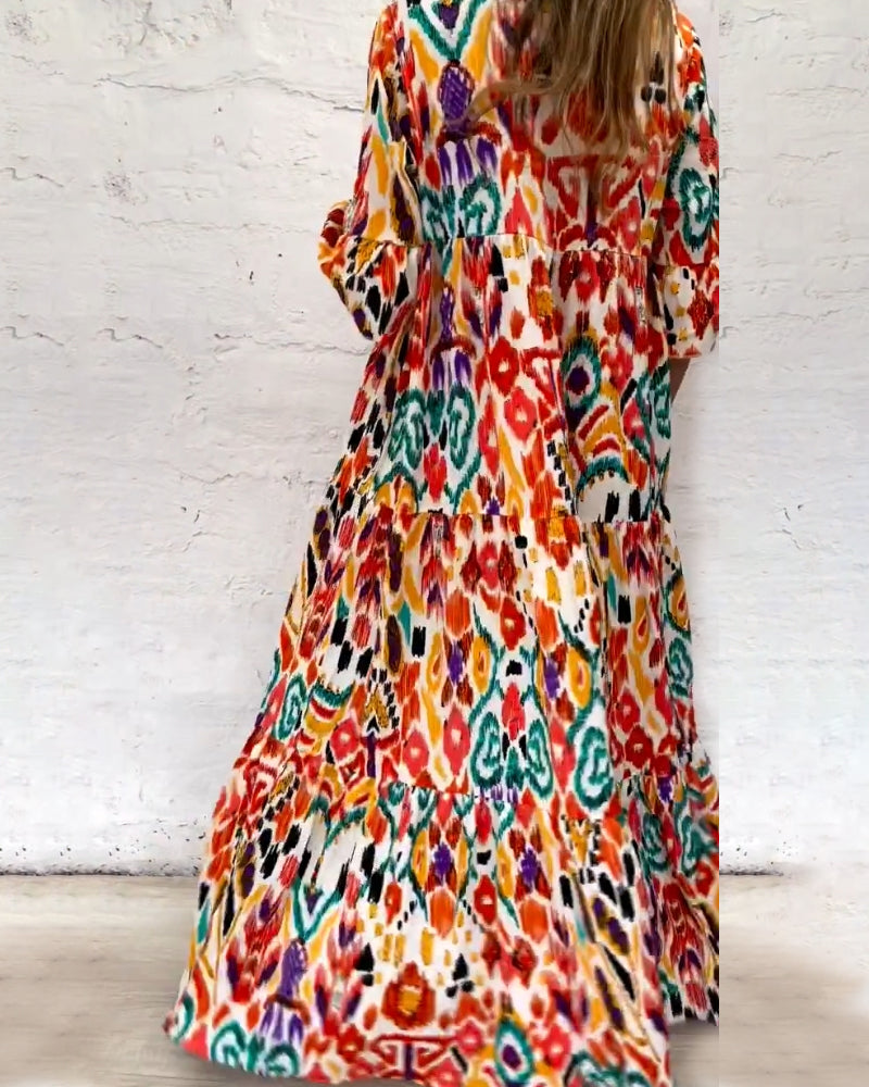 Färgad A-linje klänning med V-ringning