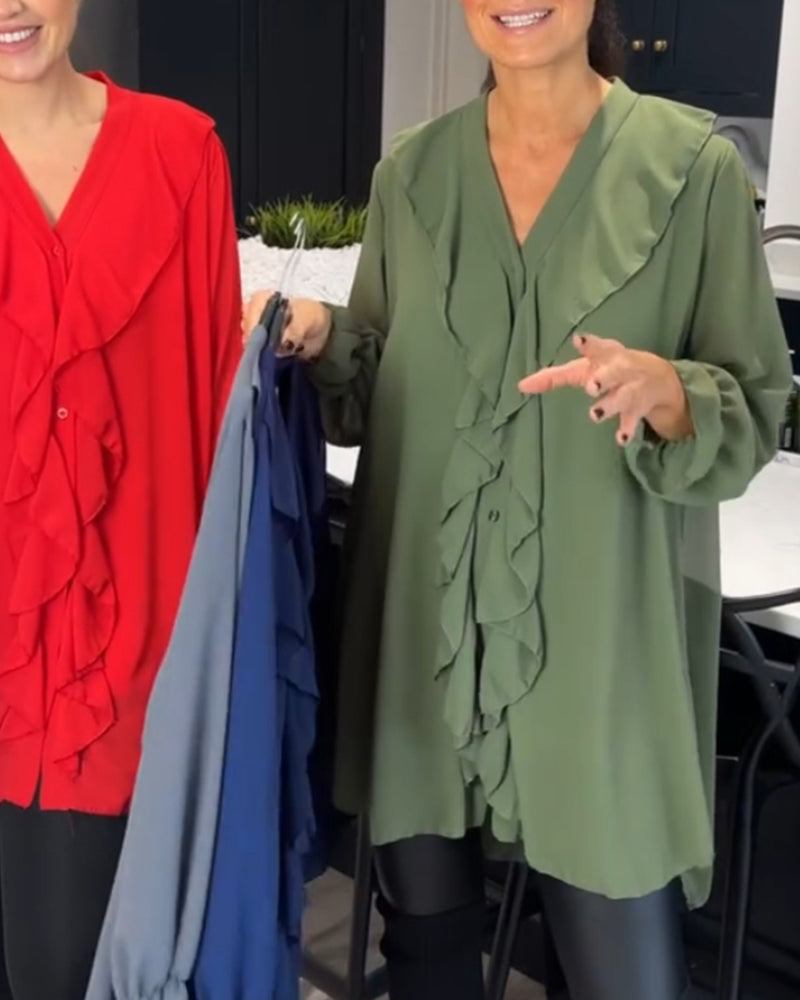 Enfärgad blus med v-ringad lotusblad