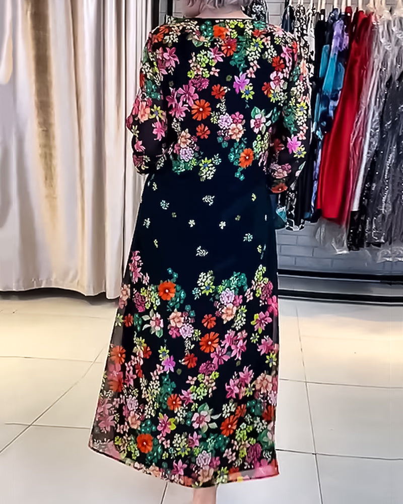 Blommig V-ringad elegant klänning