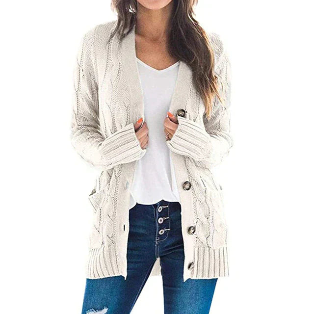 Olivia - 2024 cardigan långärmad stickad kappa med V-ringad