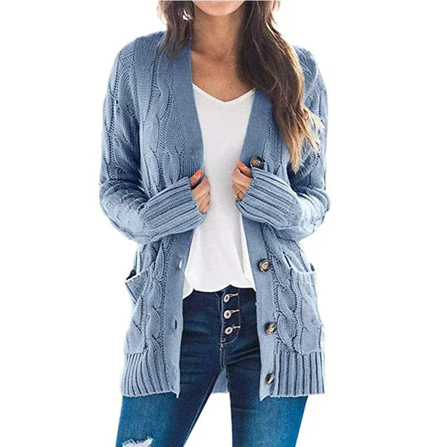 Olivia - 2024 cardigan långärmad stickad kappa med V-ringad