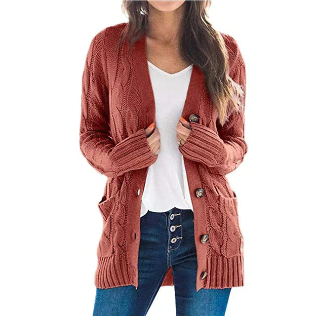 Olivia - 2024 cardigan långärmad stickad kappa med V-ringad