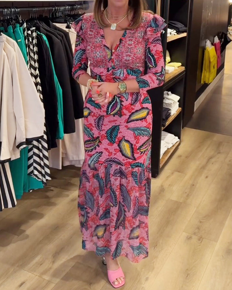 Elegant tryckt klänning för kvinnor