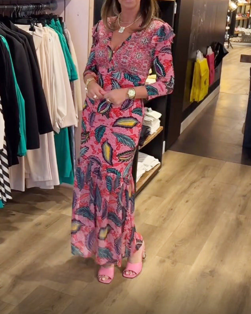 Elegant tryckt klänning för kvinnor