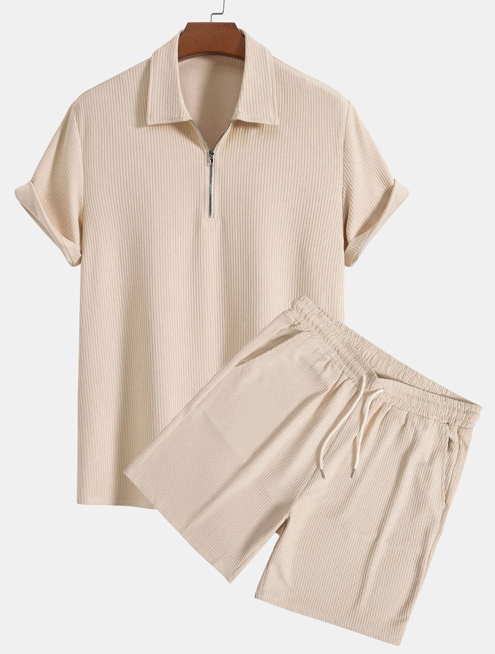 Ribbat Sommarset för Herr – 2-delat i Beige med Dragkedja