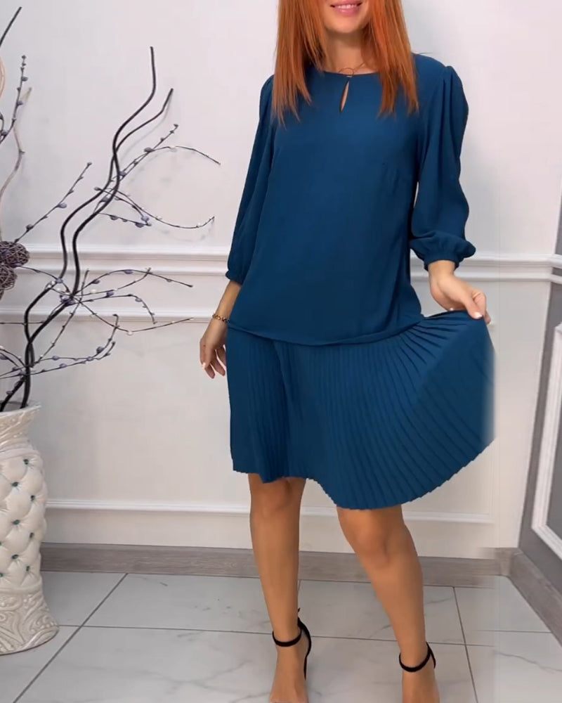 Patchwork veckad enfärgad klänning