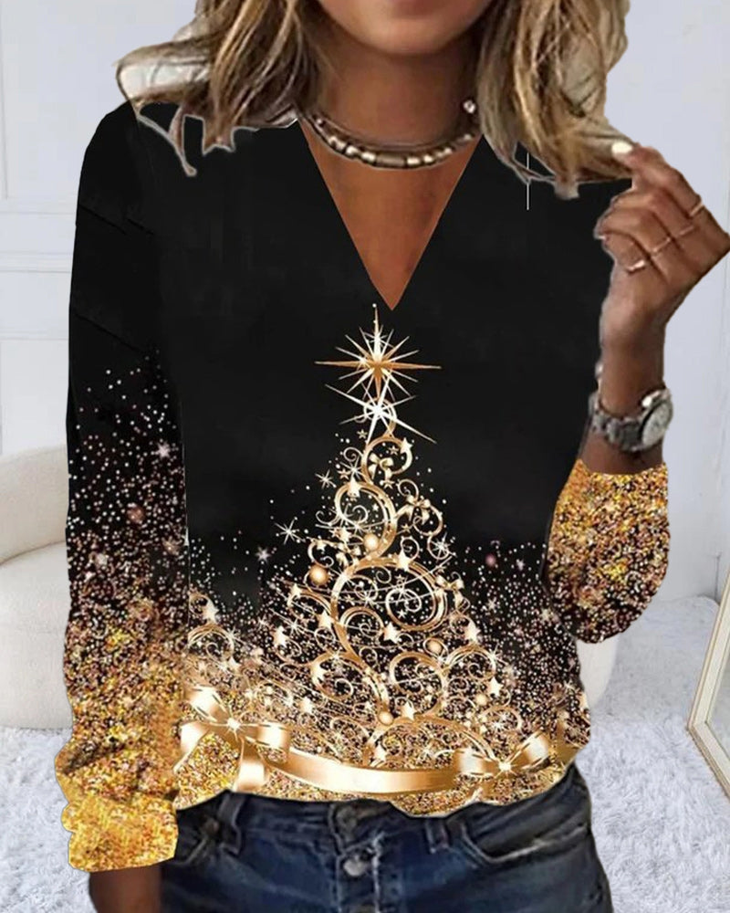 T-shirt med V-ringning och julgrafik