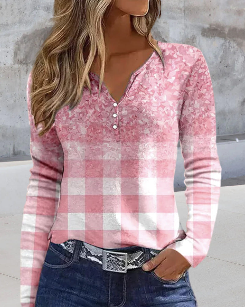 Färgblockerad rutig långärmad tröja