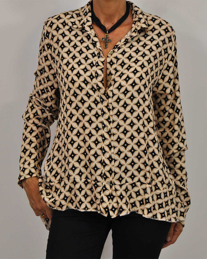 Tryckt långärmad skjorta