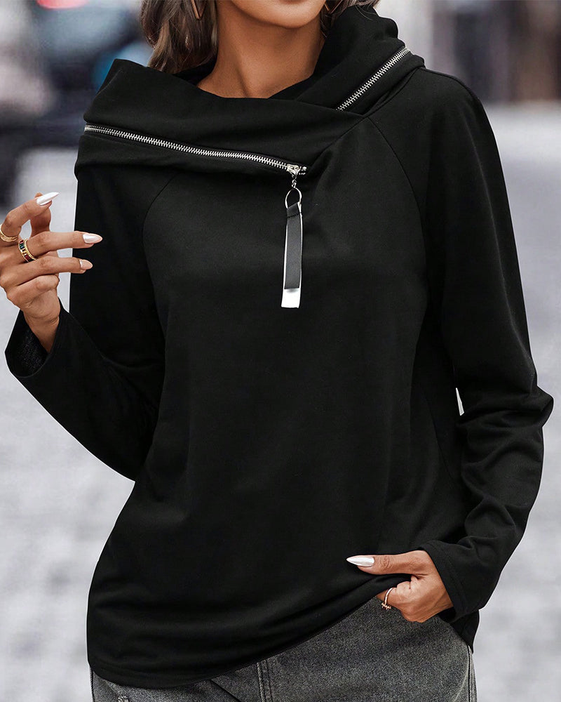 Enfärgad luvtröja med dragkedja